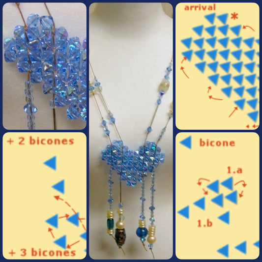 schemi perline cuore tutorial intreccio cristalli Swarovski rombetti per collana