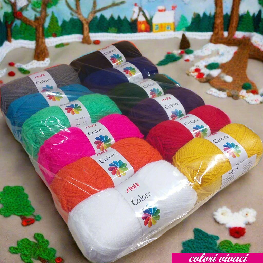 colori vivaci 12 gomitoli pacco offerta lana acrilica sintetica Colors stafil assortimento filato amigurumi uncinetto maglieria abbigliamento collane guanti sciarpe berretto scaldacollo