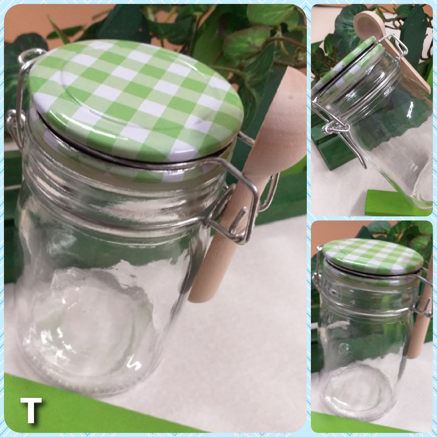 vasetti barattolini stock offerta portaconfetti tappo ermetico scozzese verde ceramica fai da te bomboniere battesimo comunione cresima con cucchiaino legno porta miele