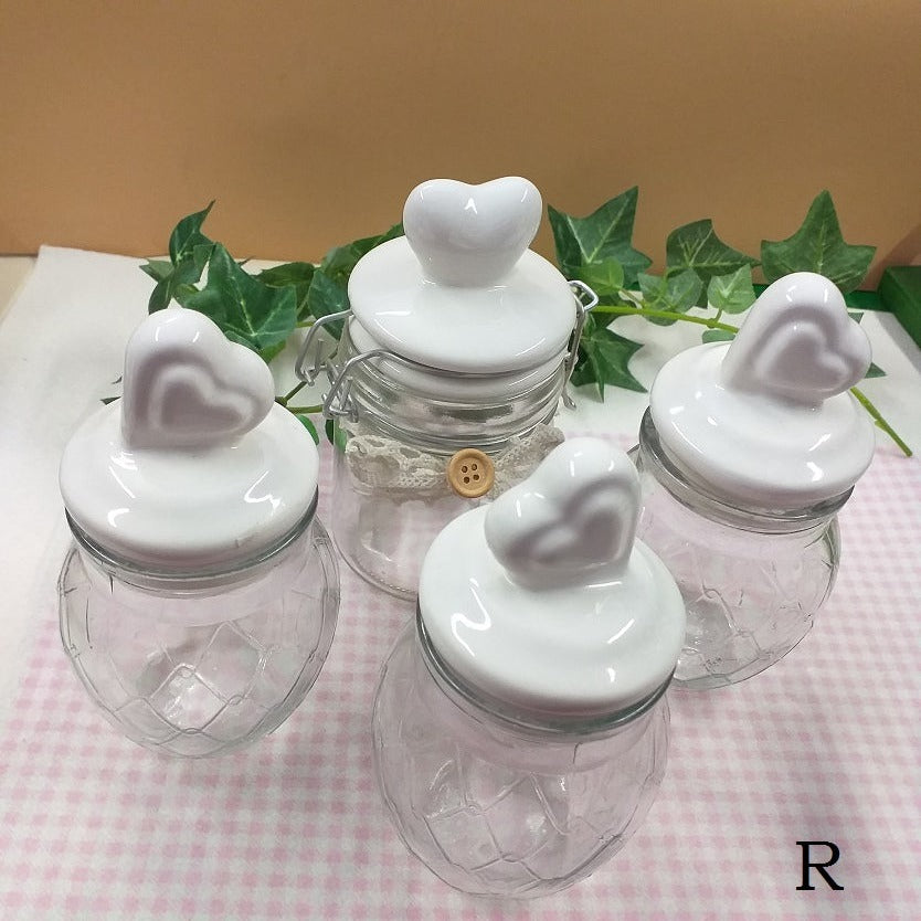 vasetti barattolini stock offerta portaconfetti cuore fai da te bomboniere battesimo comunione cresima tappo ceramica bianca