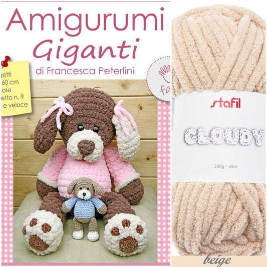 beige chiaro filato Cloudy fettuccia e libretto 8 progetti animaletti 60 cm uncinetto 9 facile veloce amigurumi giganti orso e piccolo orsetto maxi peluche di cordoncino da sferruzzare a mano per bambini neonati cameretta fiocco nascita