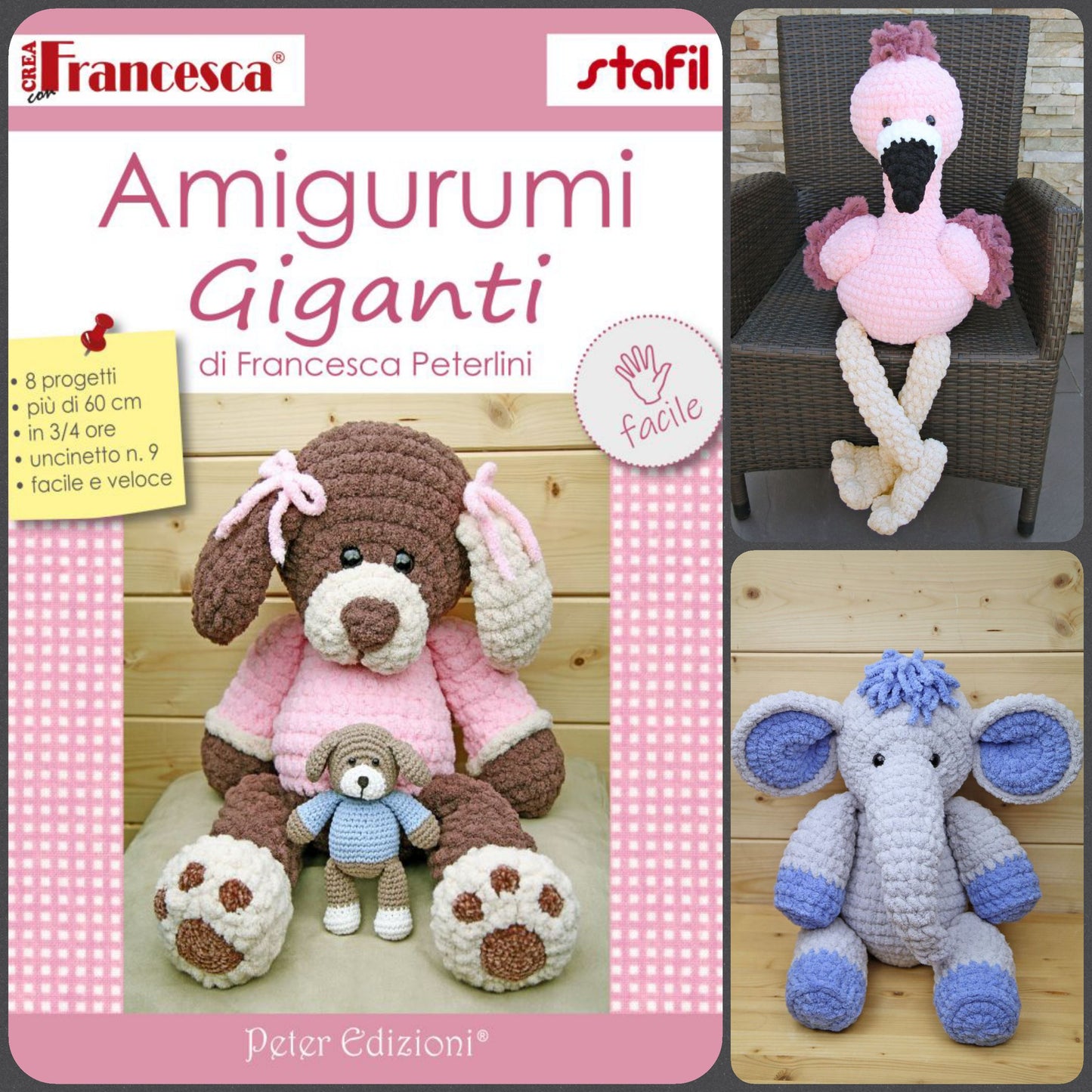 con filato Cloudy fettuccia e libretto 8 progetti animaletti 60 cm uncinetto 9 facile veloce amigurumi giganti fenicottero elefantino maxi peluche da sferruzzare a mano per bambini neonati cameretta fiocco nascita