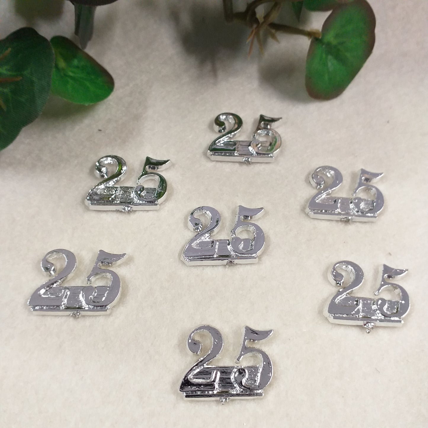 25 targhetta anniversario matrimonio nozze d'argento venticinquesimo applicazioni bomboniere fai da te simboli in plastica per confezioni packaging segnaposto confetti da incollare su sacchettini scatoline pacchi regalo nozze sposi