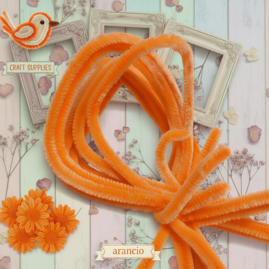 colore arancione fili di ciniglia uso creare lavoretti pasquali bambini braccia angioletti bamboline lettere alfabeto scritte scovolini decorativi bastoncini ferro animato modellabili anima metallo arts craft