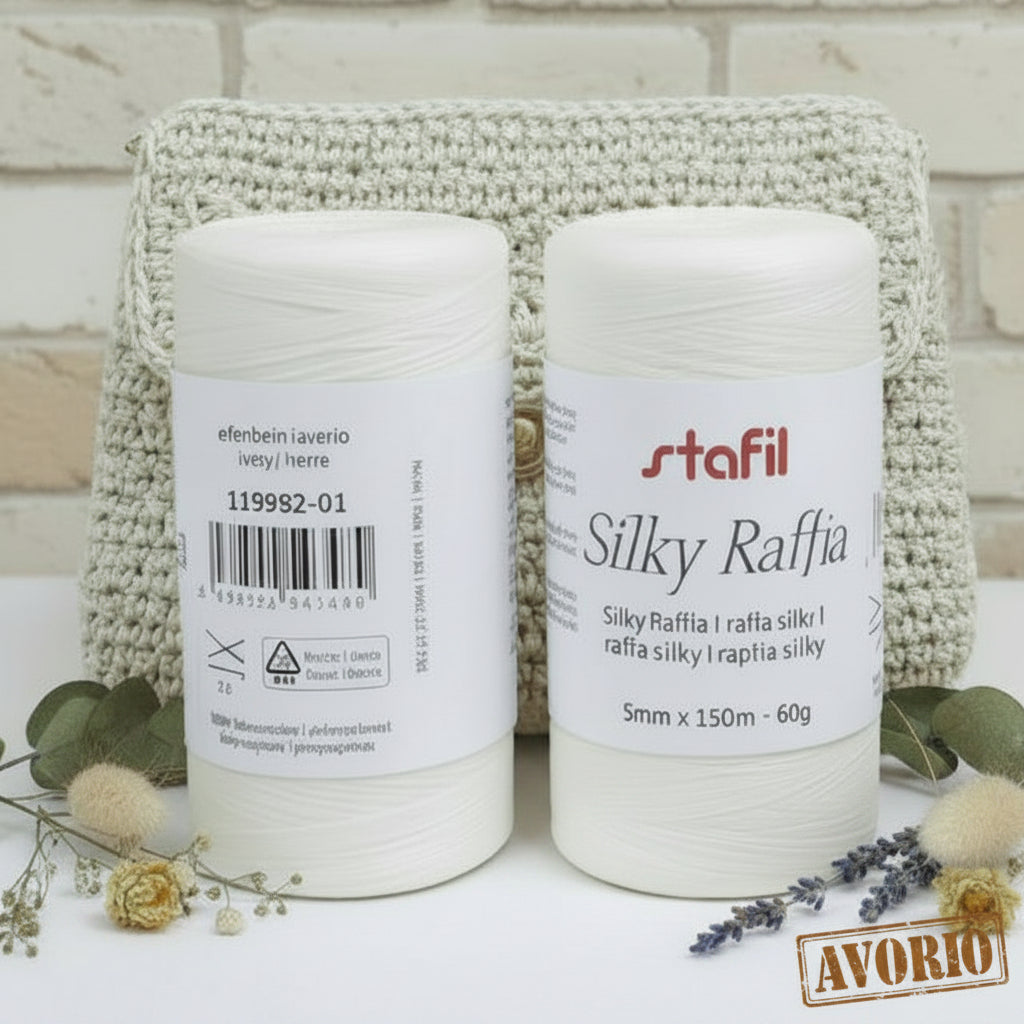 colore avorio morbida lavabile silky raffia stafil per borse pochette uncinetto 5 mm x 150 m x 60 g
