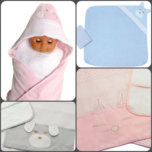 Accappatoio BabyCape mantellina spugna ciniglia per ricamo punto croce tela Aida bambini neonati Rosa gattino orsetto azzurro grigio
