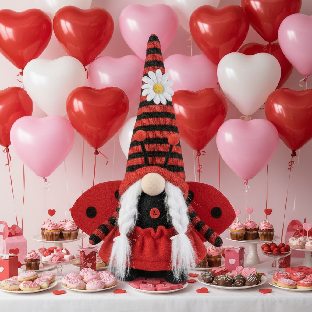 fai da te confezione regalo San Valentino bambola di pupazzi gnomi pannolenci uncinetto confezionamento stile coccinella