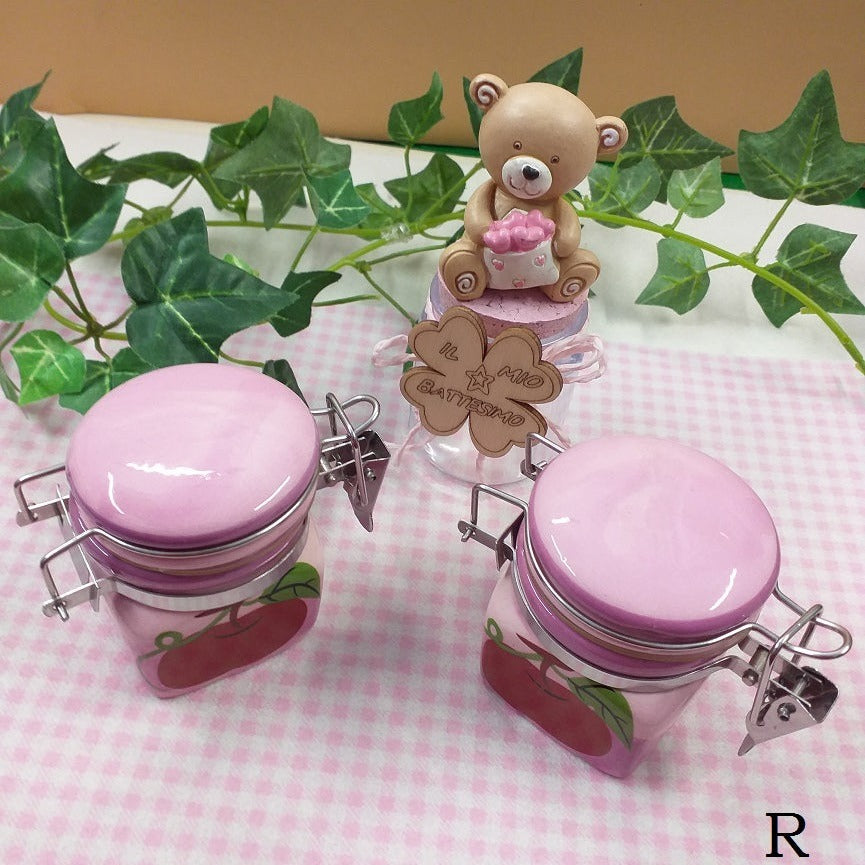barattoli vasetti bomboniere portaconfetti bimba rosa femminuccia stock offerta nascita battesimo
