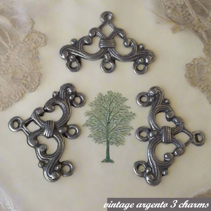 vintage argento triangolo basi per bigiotteria orecchini bijoux ciondoli filigrane di metallo da 3 charms trinkets e chiusura collane bracciali
