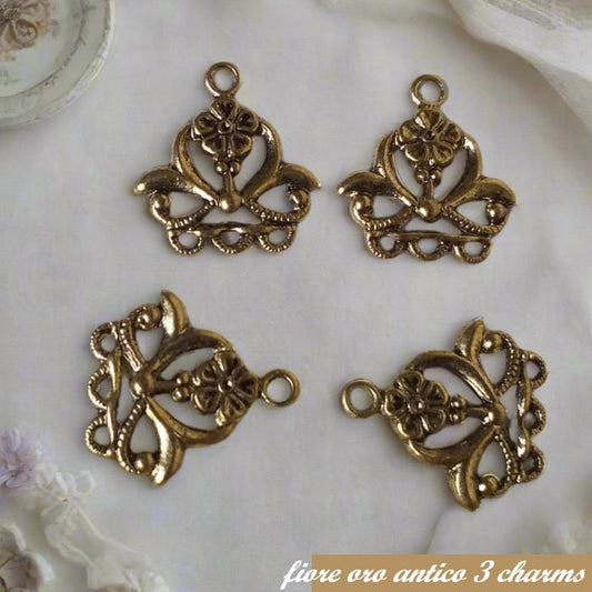 fiori oro antico basi per bigiotteria orecchini bijoux ciondoli filigrane di metallo 3 charms trinkets e chiusura collane bracciali