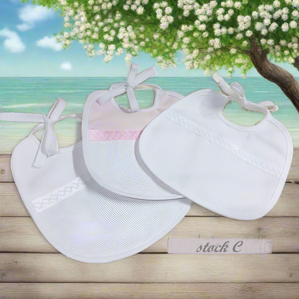 stock bianco rosa offerta vendita online bavaglini bambini neonati bebè baby maschietto economici cotone spugna disegni bavette tela aida ricamo e punto croce da ricamare