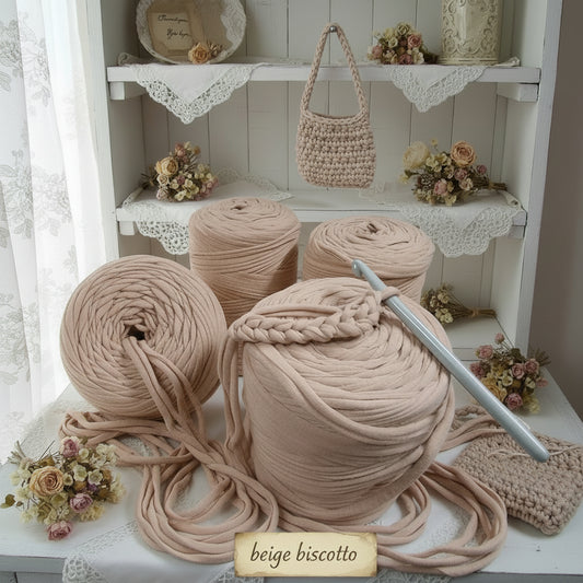 beige biscotto tonalità fettuccia cotone elastico con lycra elastane per uso borse uncinetto pochette clutch bags cuscini tappeti cestini