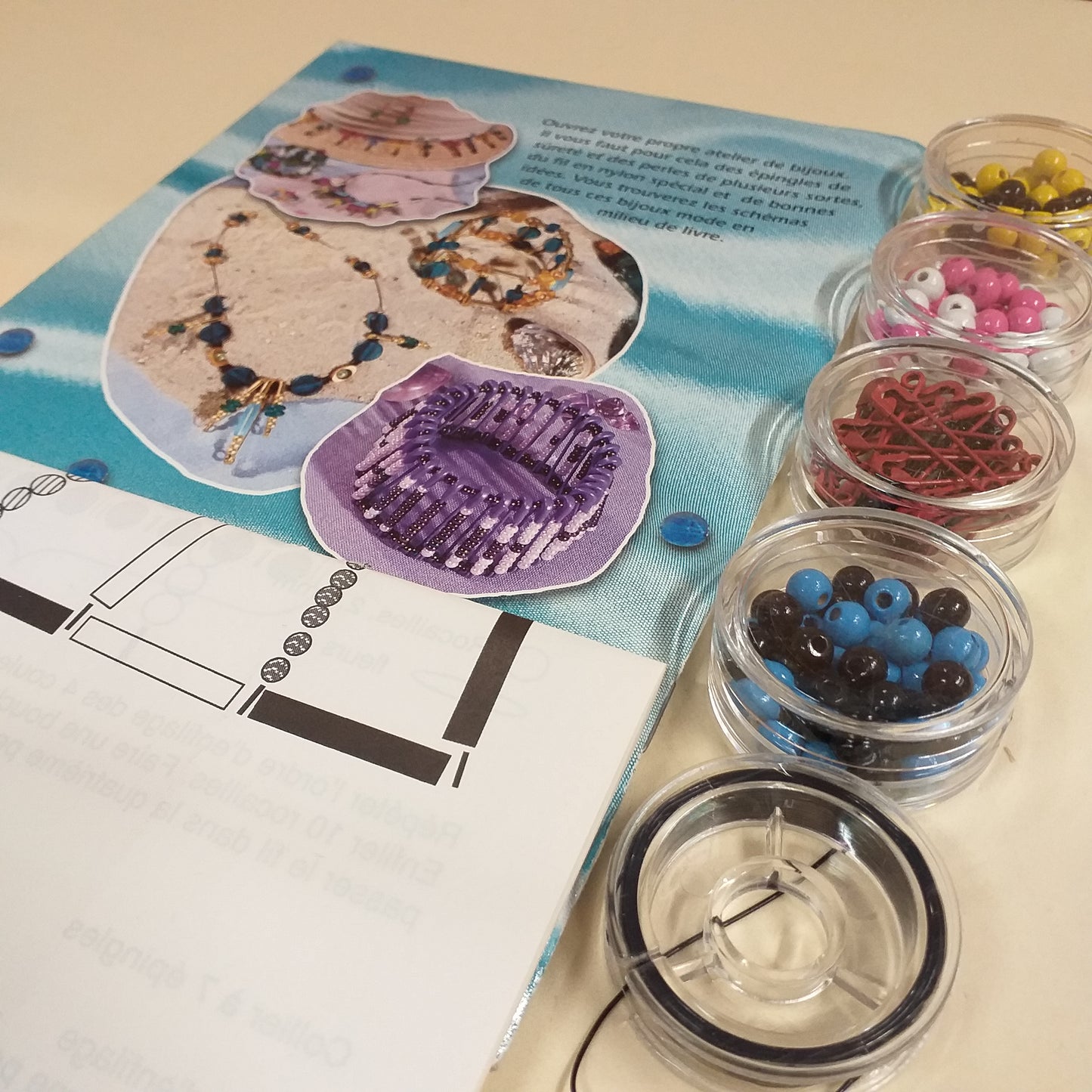 materiale del kit perline manuale istruzioni schemi creare gioielli bijoux perle gemme cordino fili spille