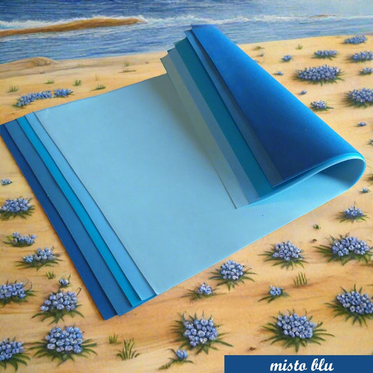 gomma crepla seta carta eva fommy sottile 0.7 mm modellabile uso fai da te fiori bomboniere composizioni pasquali colori assortiti blu