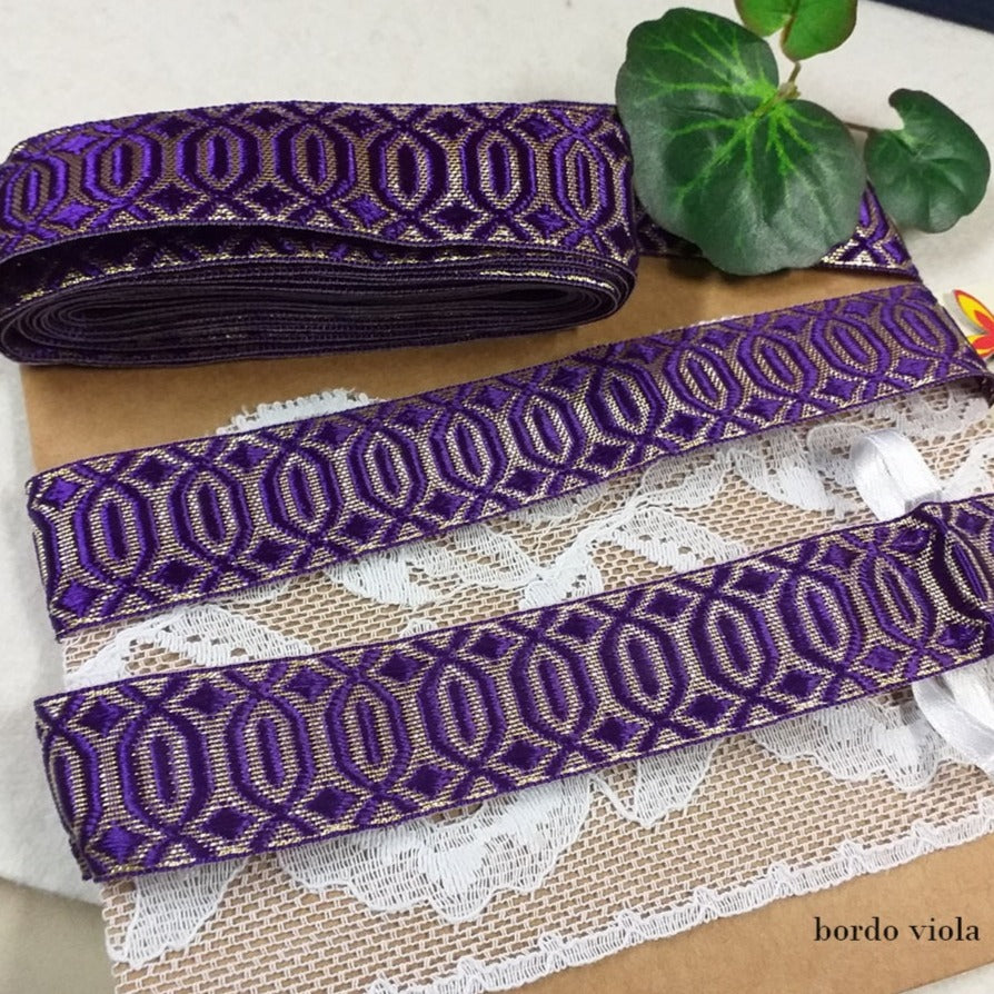 viola oro passamaneria bordura nastro bordo broccato uso fai da te bambole di stoffa pezza fiocco nascita cucito creativo borse uncinetto feltro natale