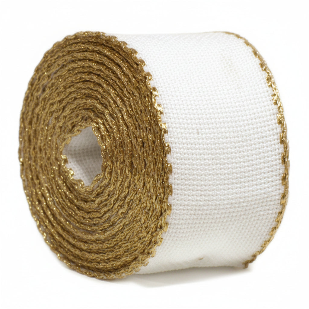 bianco oro nastro da bordo, fascia bordura di tela aida bordino dorato Natale per ricamo cifre iniziali auguri scritte e ricamare biancheria della casa