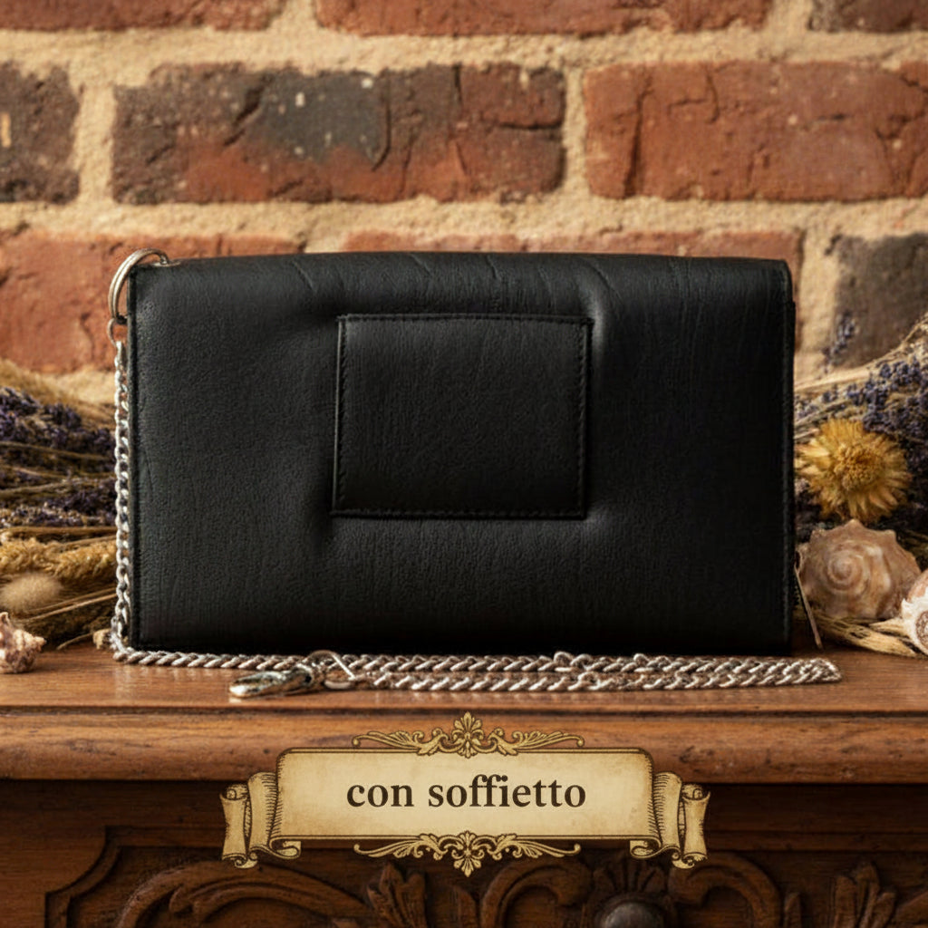 retro con soffietto borsellino portafoglio donna economico scomparti ecopelle nero catenella uso simil-pochette borsa mini