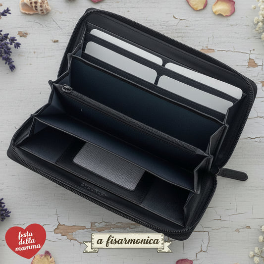 a fisarmonica borsellino portafoglio donna economico scomparti ecopelle nero catenella uso simil-pochette borsa mini