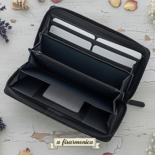 a fisarmonica borsellino portafoglio donna economico scomparti ecopelle nero catenella uso simil-pochette borsa mini