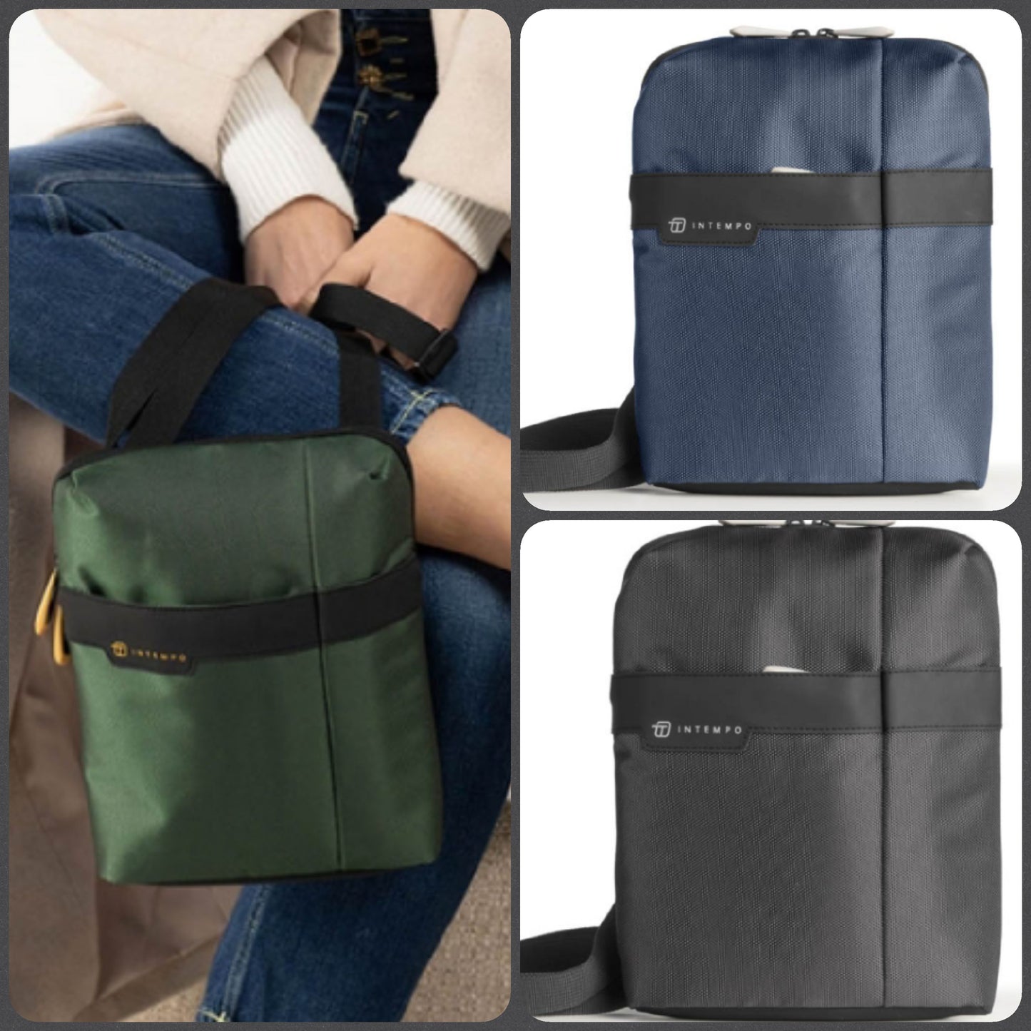 verde blu nero borsa tracolla job intempo borsello donna uomo accessori moda pratici in tessuto tecnico antigraffio