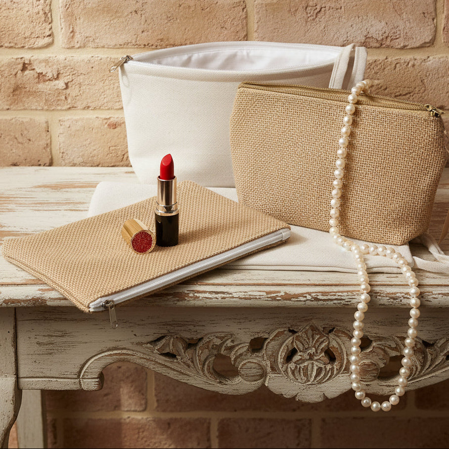 sacchetto con cerniera foderato bustina pochette juta tela grezza beige Merceria Accessori Servizio e stafil per borsa uncinetto da rivestire con filato cotone granny mattonelle o personalizzare scritte ricamo stampato applicazioni tessuto stoffa termoadesive strass