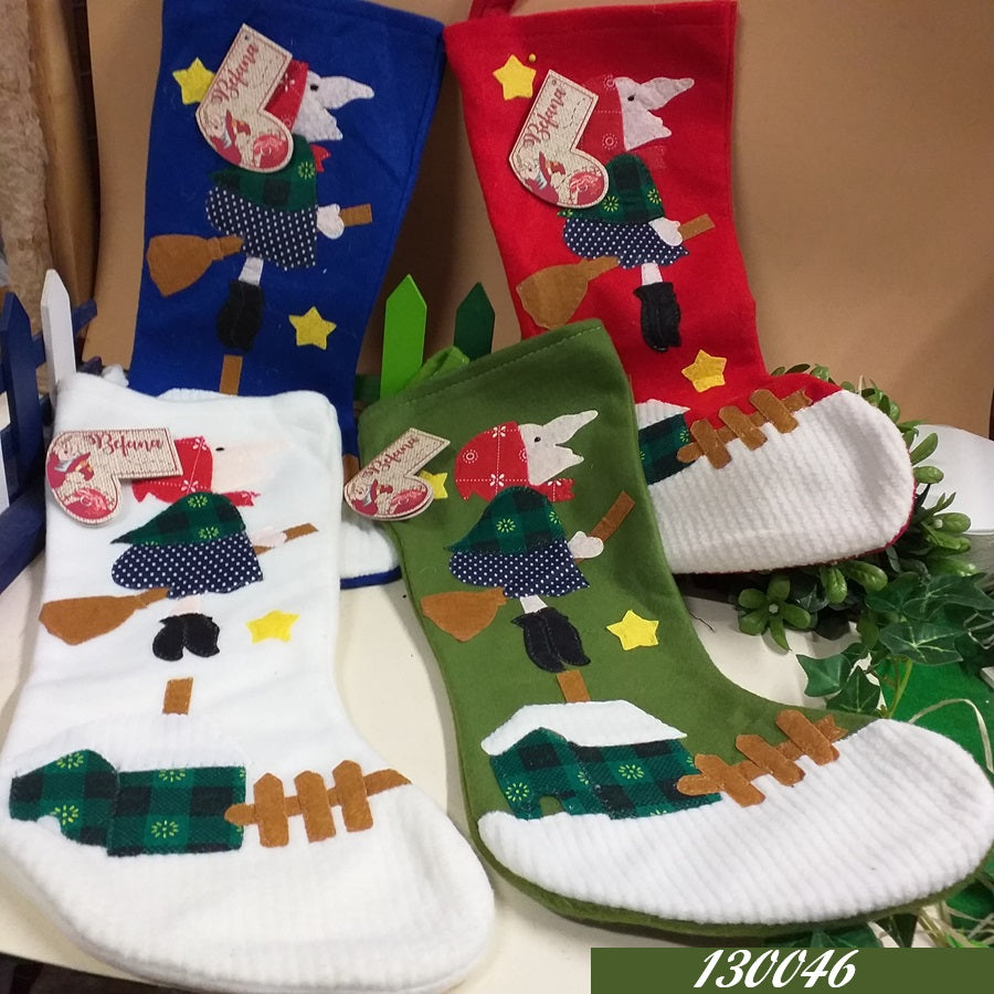 calza feltro pannolenci casetta e befana epifania bianco verde rosso blu da riempire per confezionamento fai da te natale dolciumi biscotti caramelle cioccolatini pasticceria regalini ricordini souvenir