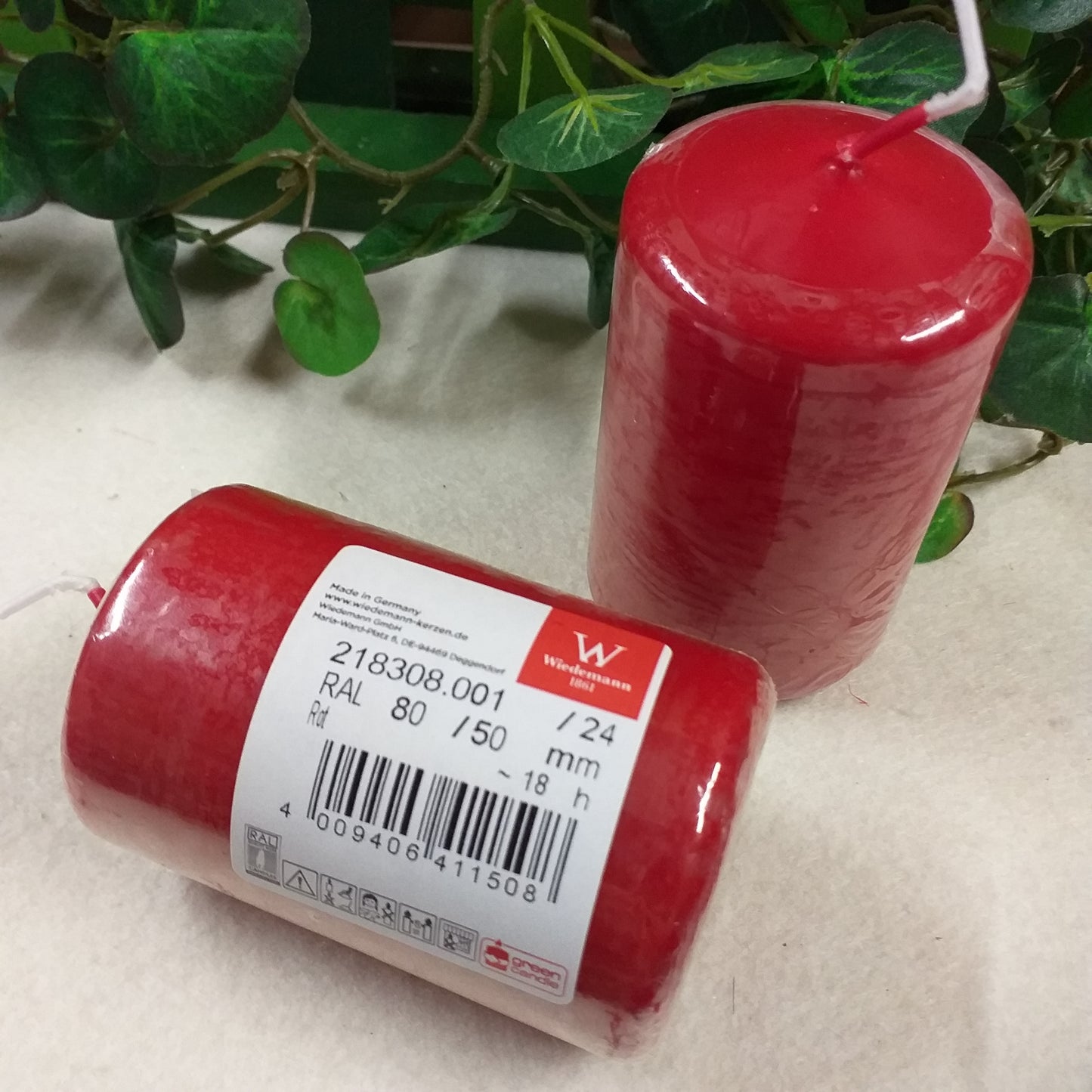 Wiedemann cera rossa tedesca made in Germany 218308.001 80 x 50 mm 18 ore durata shop online forma cilindrica candela moccolo cero da decorare fai da te per composizioni floreali centrotavola corona avvento natale packaging idea regalo vetrinistica