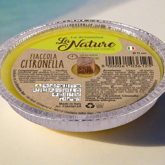 La Nature la briantina linea candele citronella fiaccola ciotola alluminio made in italy con olio essenziale antizanzare repellente insetti uso esterno diametro 11 cm