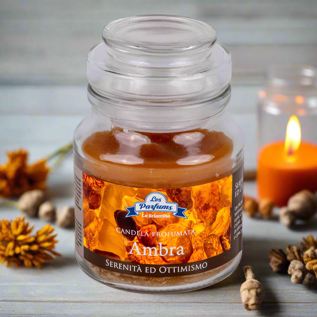 Les Parfums ambra serenità ottimismo candela profumata La Briantina aromaterapia colori profumi giare di vetro piccole idee da regalare bomboniere matrimonio ricordini particolari originali