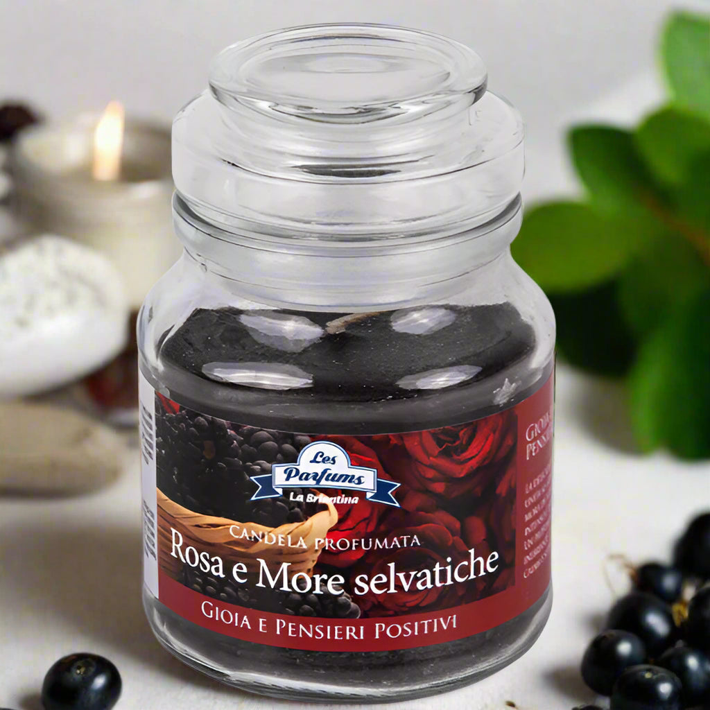 rosa e more selvatiche gioia pensieri positivi candela profumata La Briantina aromaterapia colori profumi giare di vetro piccole idee da regalare bomboniere matrimonio ricordini particolari originali