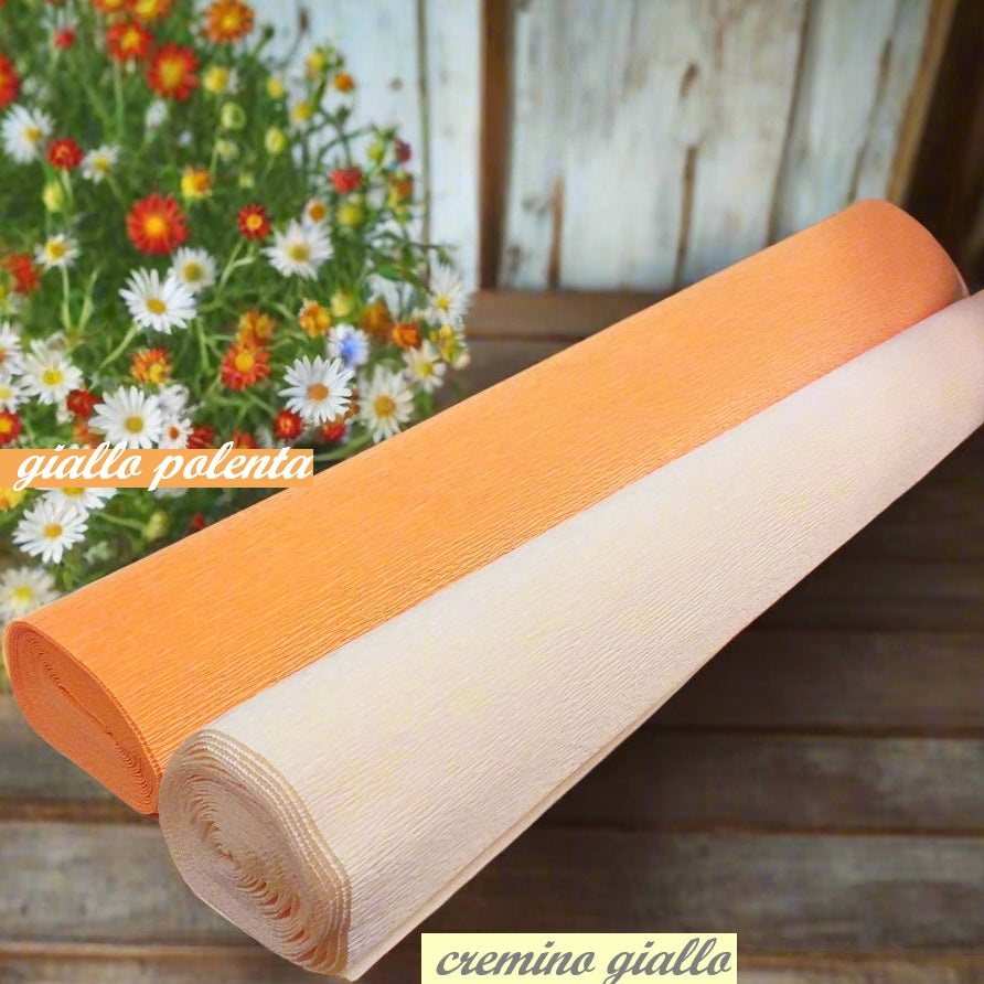 giallo polenta o cremino carta crespata pesante 180 g prima qualità italiana uso creare girasoli composizioni fiori grandi giganti centrotavola fiorista pasquali ghirlande floreali lavoretti facili creativi bambini