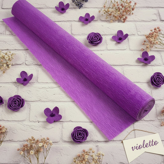 PF590 violetto shop online vendita a rotoli carta crespa pesante 180 g colorata per realizzare composizioni di fiori grandi giganti decorazioni packaging allestimenti vetrine fiorellini roselline violette bomboniere