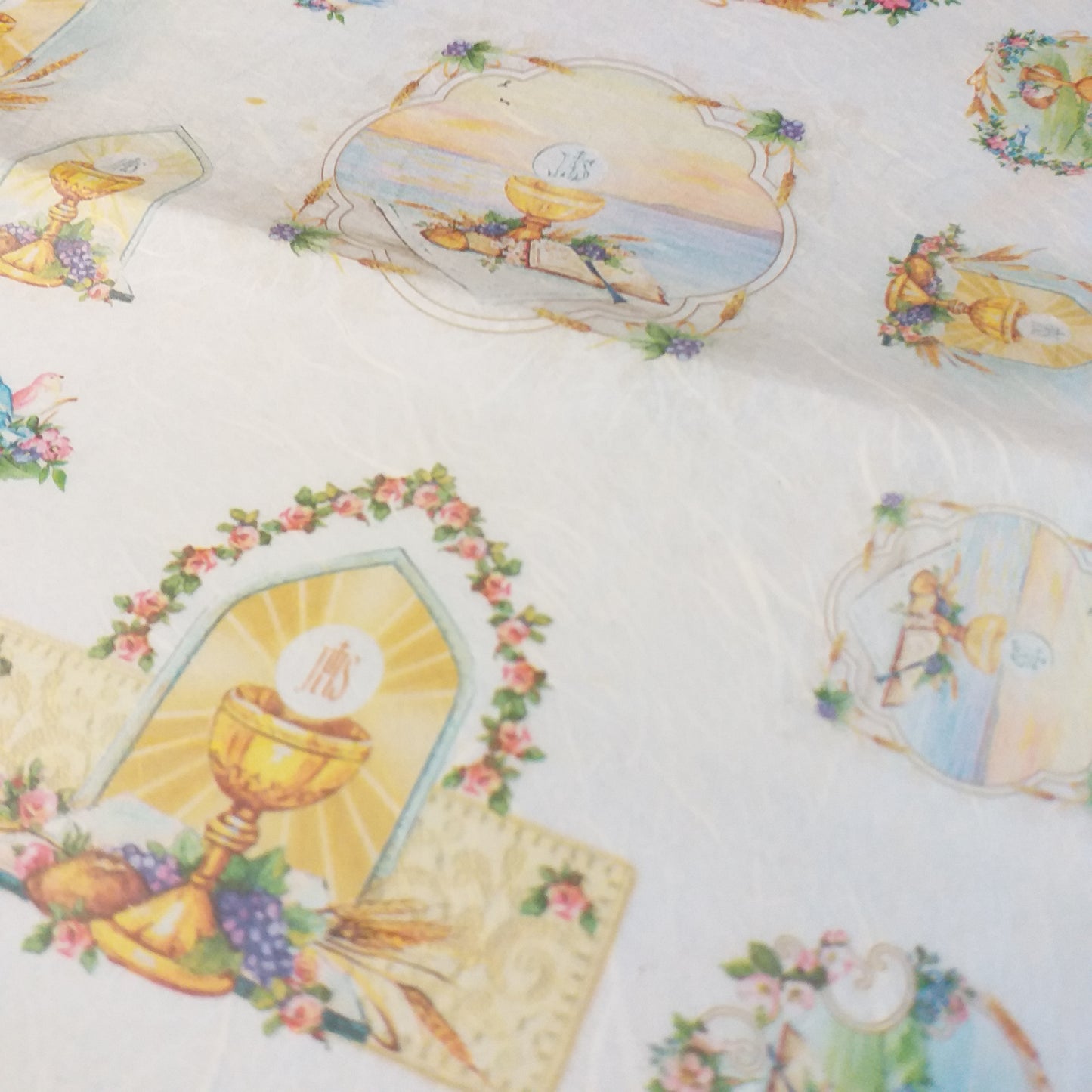 motivi medi e piccoli carta di riso Silkprint paper Renkalik 35 x 50 cm linea naturale Prima Comunione 219 uso decoupage bomboniere fai da te motivi religiosi sacri simboli cerimonia spighe pane Calice uva Vangelo