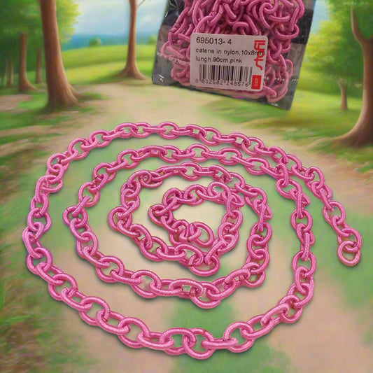 stafil bigiotteria borse artigianali fai da te uncinetto vendita 90 cm catenella colorata rivestita di nylon fucsia pink magline non apribili idea pochette tracolla con ganci