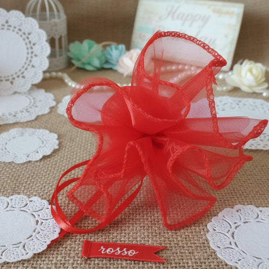 colore rosso sacchetti portaconfetti centrini organza bomboniere fai da te doppio tulle velo tirante nastrino uso facile confezione confetti matrimonio prima comunione battesimo nascita laurea