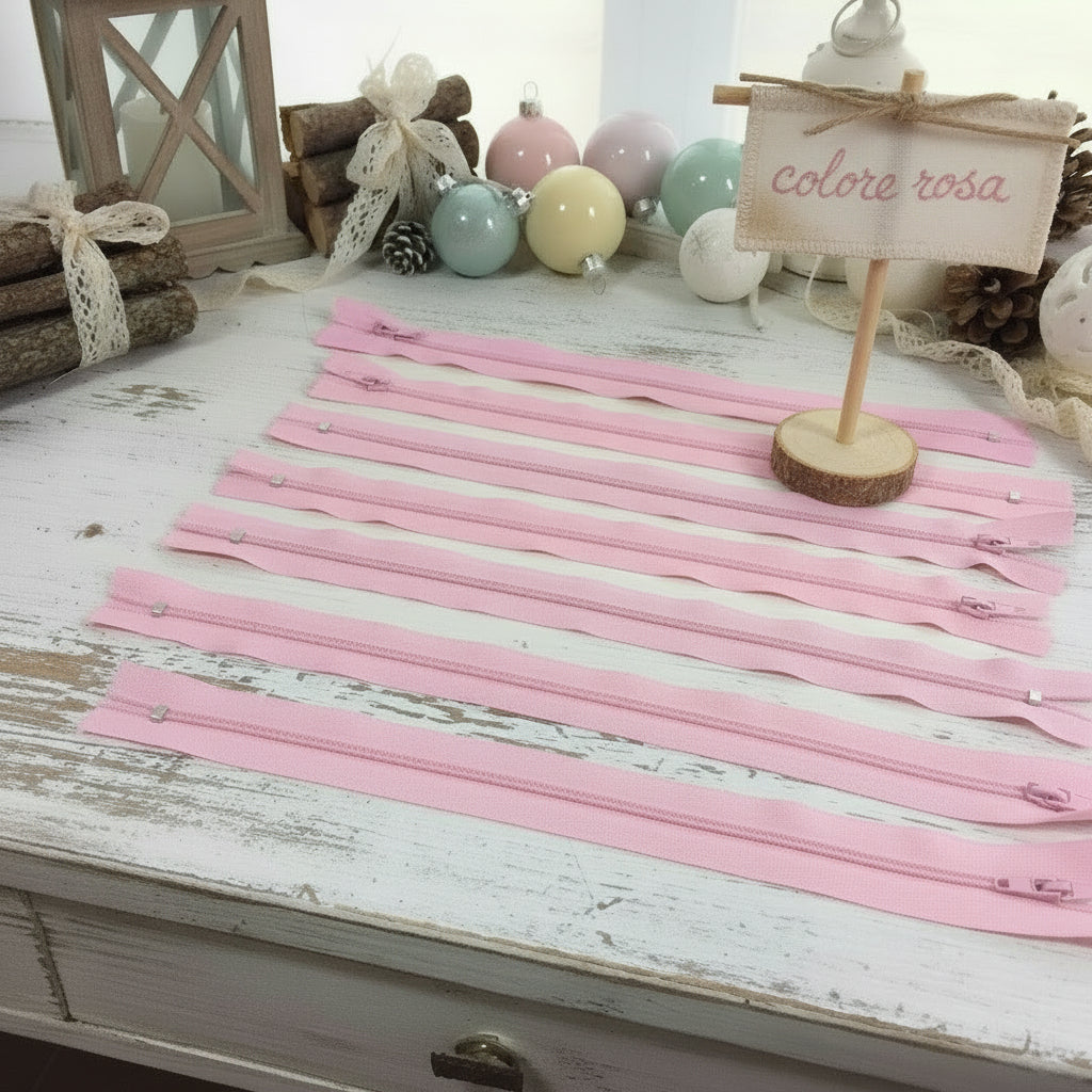 assortimento cerniere rosa pastelli marshmallow baby, chiusure lampo con zip per borse artigianali fai da te uncinetto lavori con ferri da maglia pochette stoffa clutch bags chunky borsette di cucito creativo