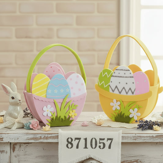 forma cestino aperto di feltro scatola contenitore shopper portauova con disegno ovetti colorati fiori pasquali per confezioni regalo packaging enogastronomia erboristeria