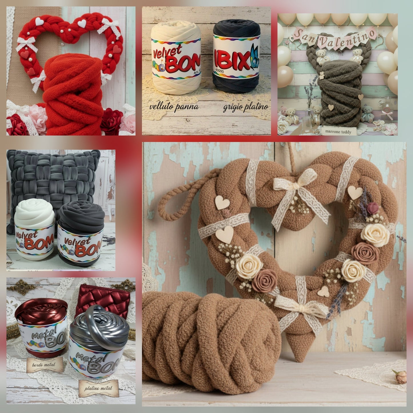 velluto velvet metallico ecopelle teddy 1/2 o 1 kg fettuccia ripiena marshmallow filato borse gigante grosso spesso imbottito chunky bags tubolare intrecciare a mano senza uncinetto pochette o ghirlanda fuoriporta nascita san valentino cestino