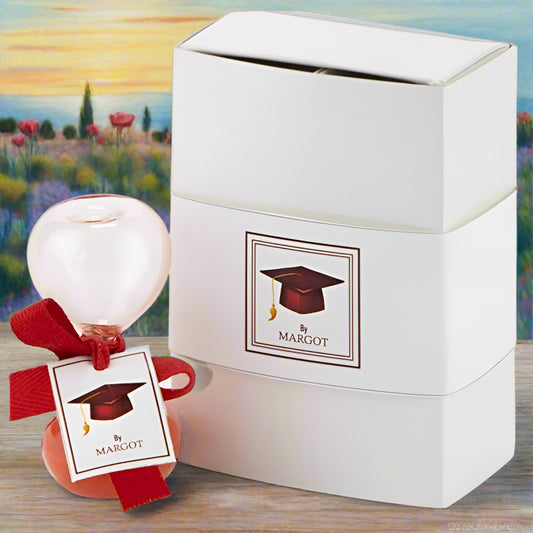 kit fai da te astuccio scatola bianco stampa cappello di laurea tocco rosso per confezionare oggetto di vetro clessidra sabbia rossa
