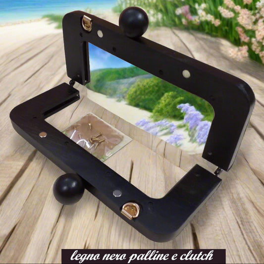 palline pomelli rotondi pomoli in tinta chiusure clic clac legno nero wooden clutch bags per borse uncinetto pochette da sera cerimonia lavoro a maglia artigianale telaio aperto con viti