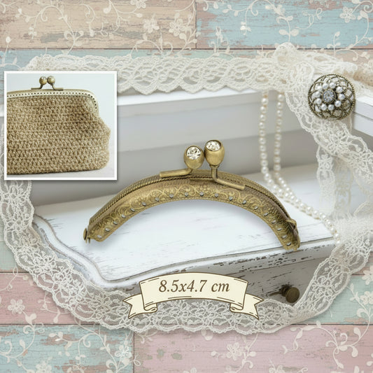 tonda ottone pomoli pomelli palline perle brillantini chiusura clic clac a scatto per borsellino portamonete uncinetto pochette mini clutch bag di tessuto stoffa