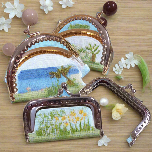 tonda dorata pomoli colorati oppure rettangolare piccola chiusura clic clac a scatto per borsellino portamonete uncinetto pochette mini clutch bag di tessuto stoffa