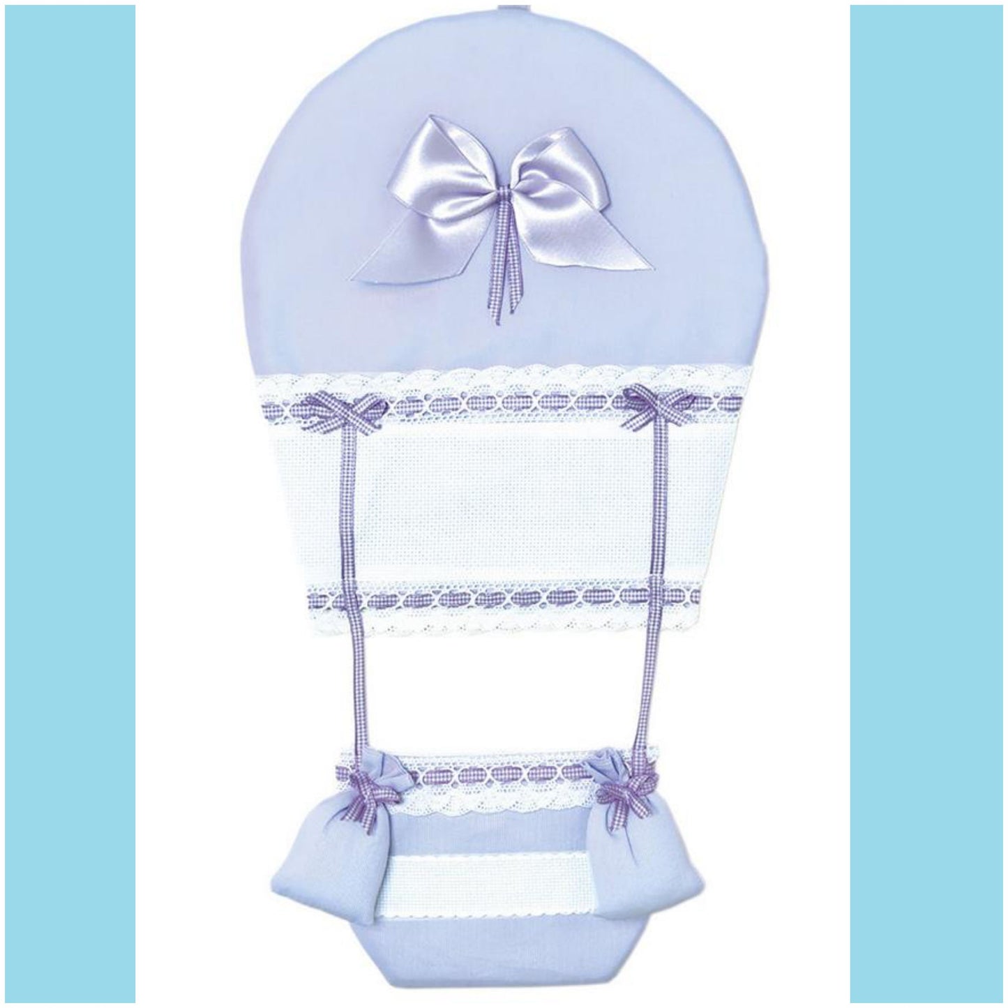 mongolfiera azzurro celeste bimbo maschietto coccarda da nascita fiocco da ricamare a punto croce tela aida e stoffa di cotone per costruire fuoriporta
