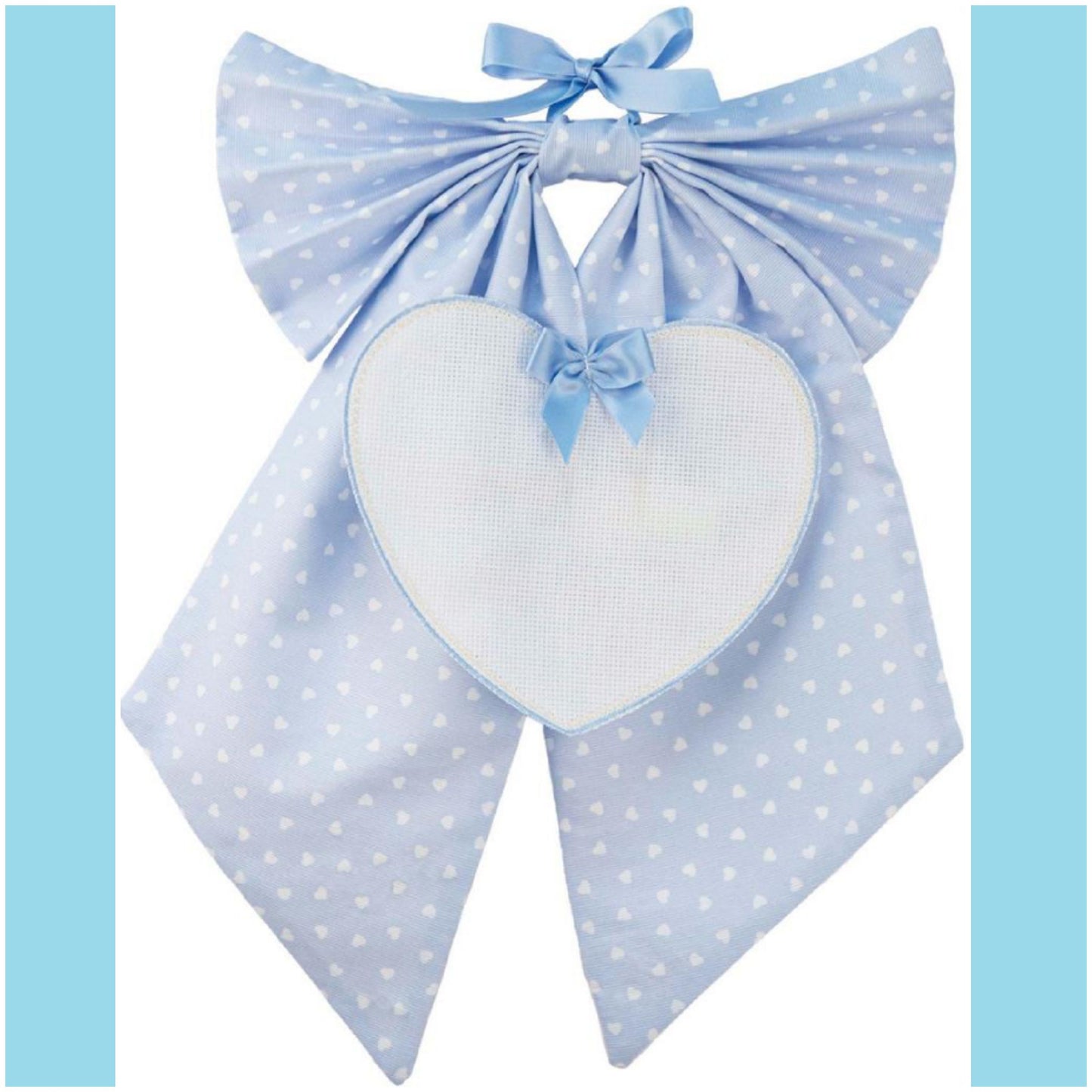 cuore bimbo maschio celeste azzurro coccarda da nascita fiocco da ricamare a punto croce tela aida e stoffa di cotone per costruire fuoriporta
