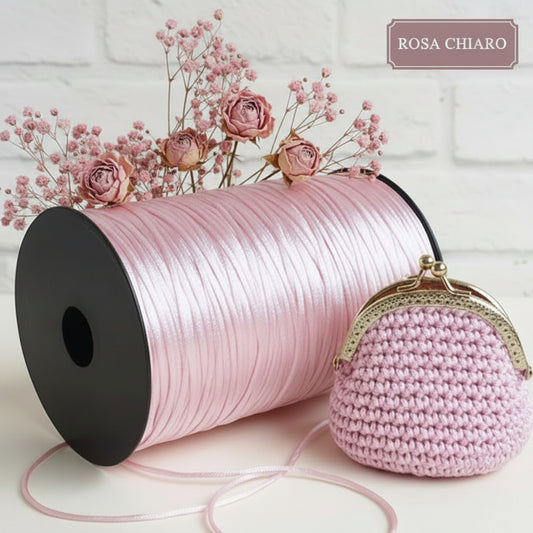 rosa chiaro coda di topo cordino borse uncinetto satinato sintetico cordoncino 2 mm corda di raso pochette clutch bags borsettine cerimonia
