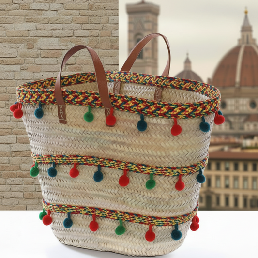 forma cesto coffa siciliana paglia naturale borsa mare con manici da rivestire decorare fai da te uncinetto da personalizzare esempio con pompon stile peruviano bordo crochet