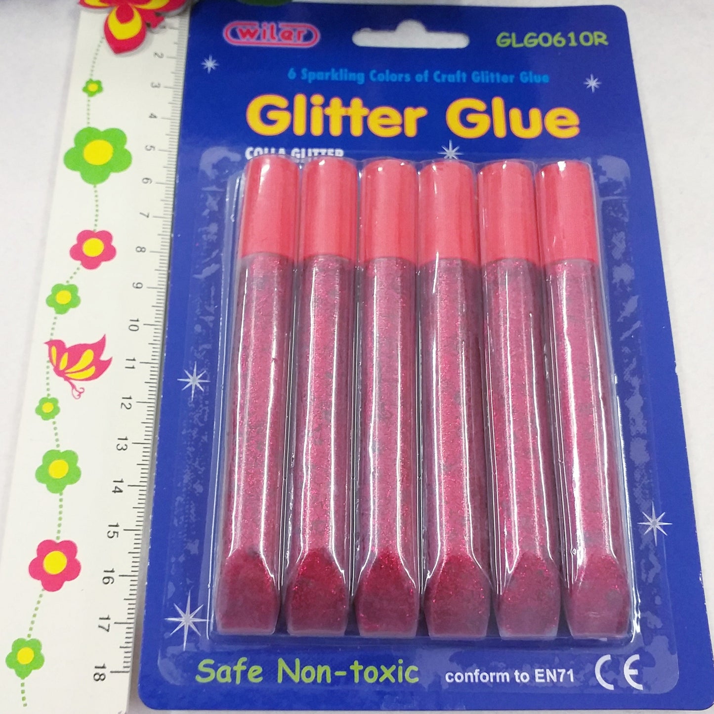 6 tubetti Wiler gel colla glitter rosso brillantini penne glue Hobby creativi lavoretti bambini decorazioni Natale con porporina lavabile