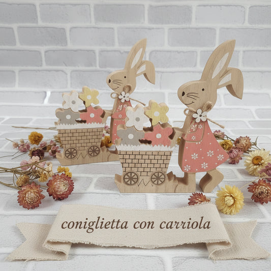 sagoma forma applicazione coniglietta legno carriola fiori decorazioni pasquali addobbi kit fai da te vetrina e arredamento casa