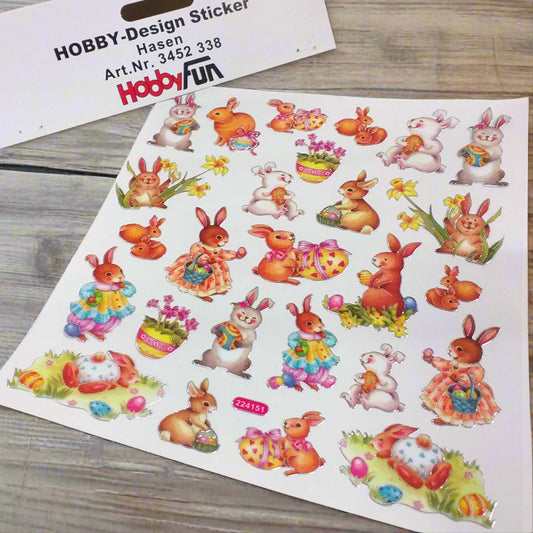 3452-338 stickers hobbyFun conigli pasquali fiori narciso uova ovetti colorati tag adesivi etichette chiudipacco per segnaposto addobbi decorazioni