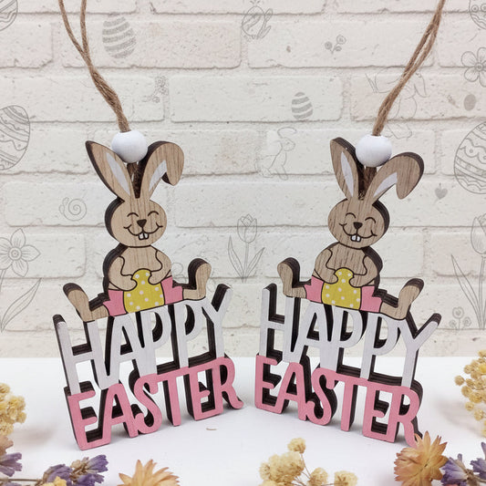 coniglietti legno colorato ovetti ciondoli perla uso chiudipacco segnaposto pasquale decorazioni addobbi vetrine confezioni regalo packaging scritta happy Easter